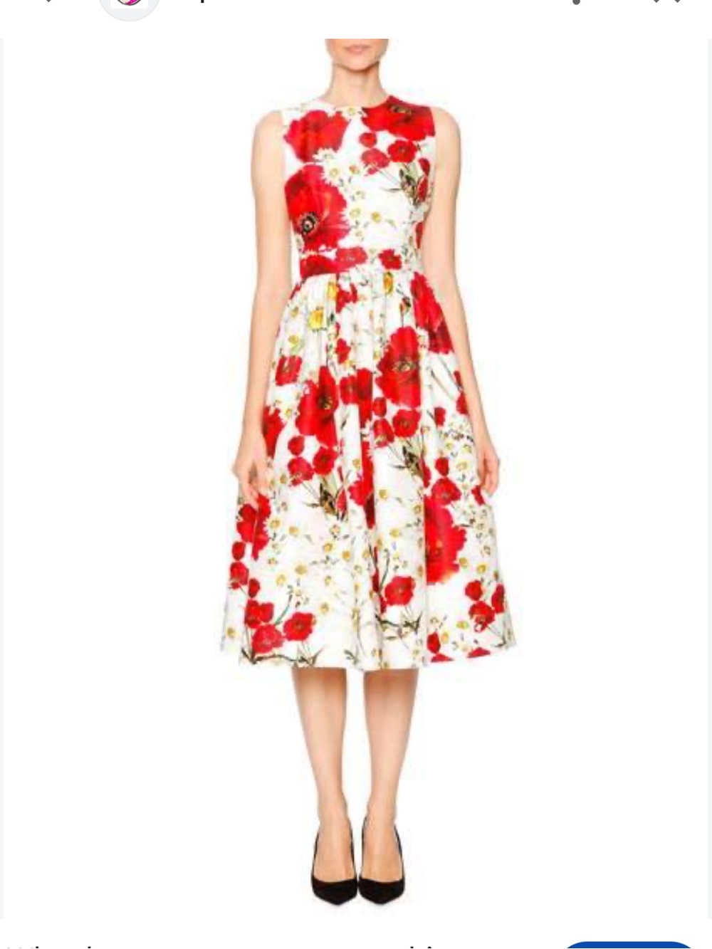 Dolce & Gabbana White Midi Dress with Red Floral Print